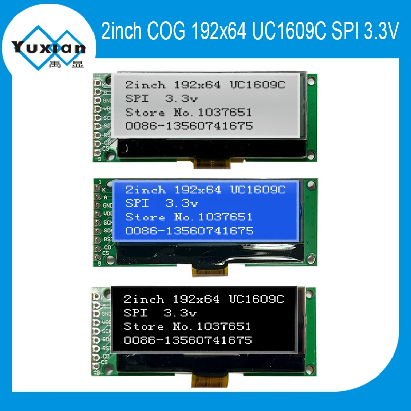 Фото 2-дюймовый графический ЖК-дисплей 192x64 19264 COG UC1609C Control SPI 3,3 В мин. Малый размер Синий, черный, белый экран №1