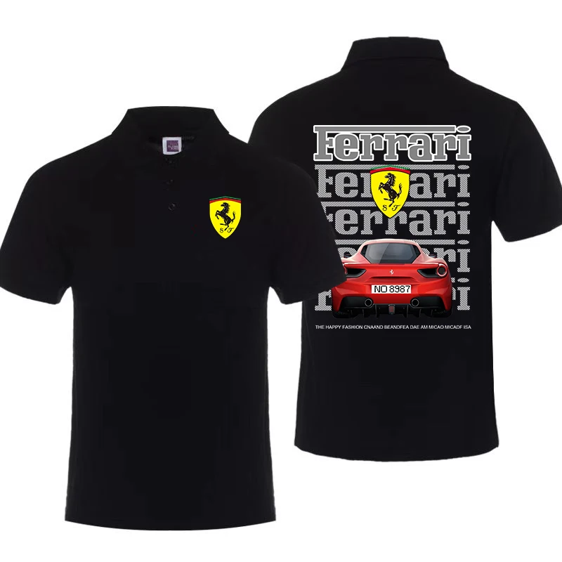 

Cool Car Ferrari Pattern Printed Business Casual Sports Solid Color Short Sleeve Men's Popular Lapel Cotton Quality Polo Shirt