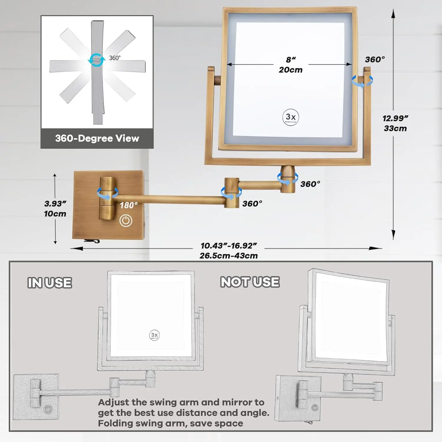 Зеркало для ванной со светодиодной подсветкой и увеличением в 3 раза