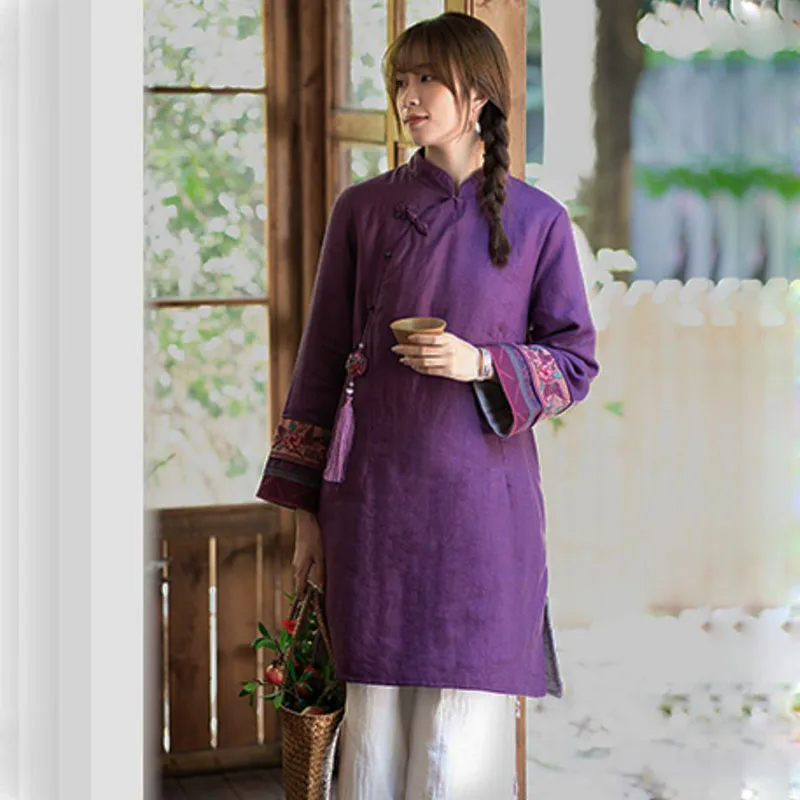 Осень-зима 2024 льняное однотонное пальто с хлопковой подкладкой новинка для