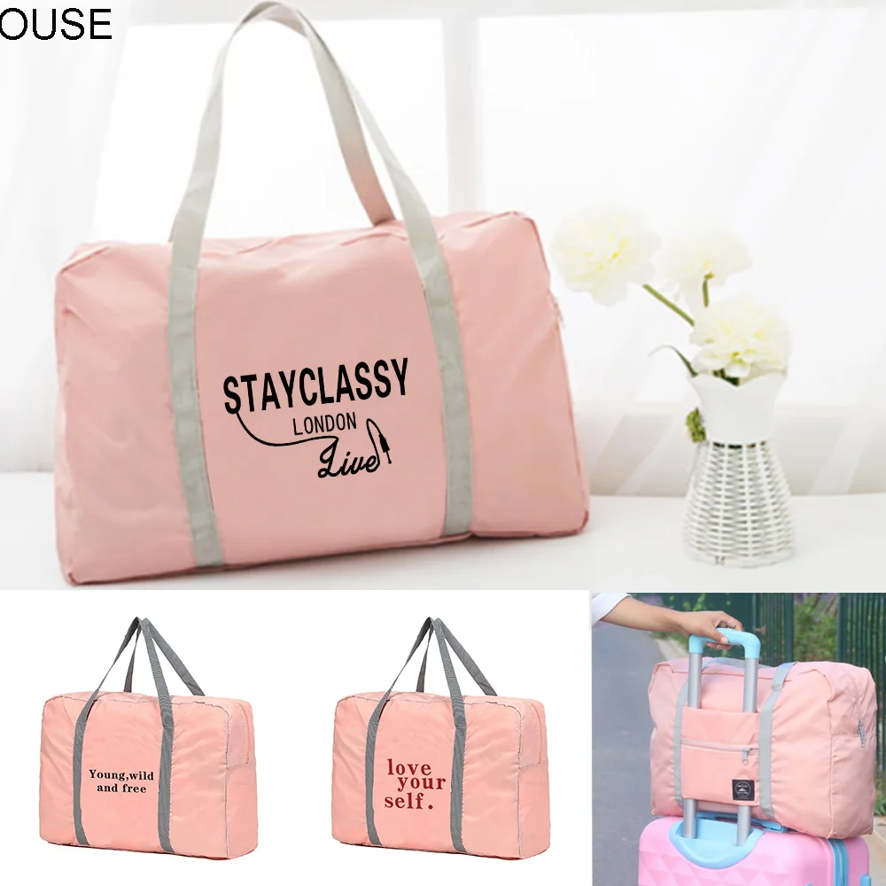 

Women's large capacity folding travel bag handbag clothes sorter luggage sorting wall mounted series sports bag