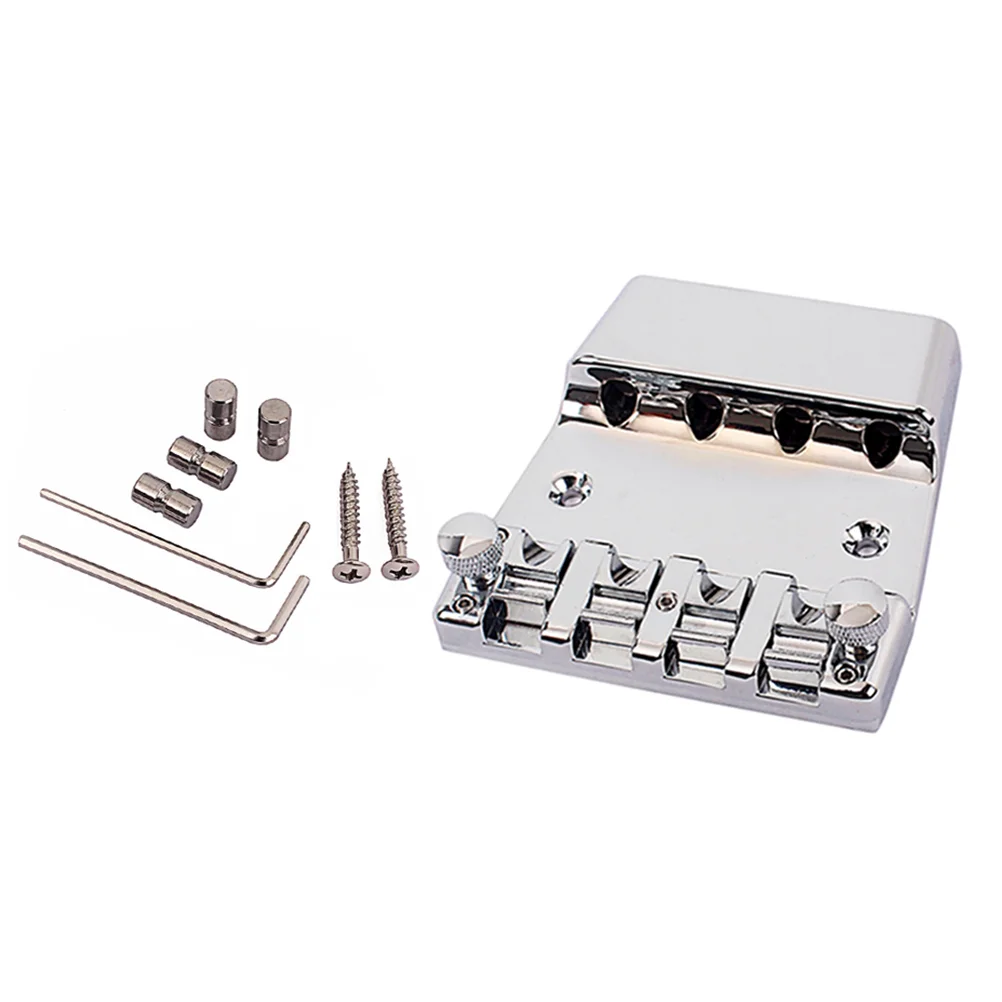 

4 String Metal Bass Bridge Saddle Bridge Strain Plate Bridge for Musical Instrument Bass Replacement (Silver)