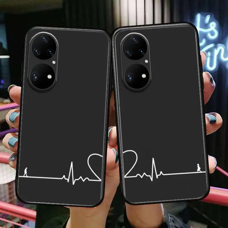 

Electrocardiogram with love Couple ECG Phone Case For Huawei p50 P40 p30 P20 10 9 8 Lite E Pro Plus Black Etui Coque Painting Ho