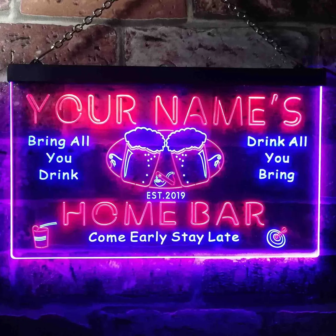 Personalized Your Name Est Year Theme Home Bar Beer Dual Color LED Neon Sign st6-p2-tm