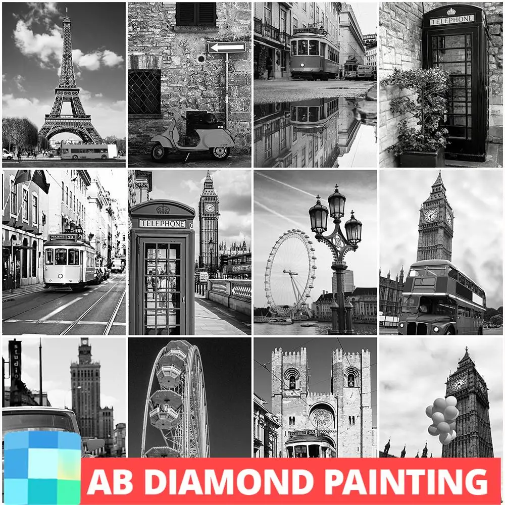 

AB сверла Алмазная вышивка черно-белая вышивка крестом женский пейзаж Искусство мозаики Настенный декор