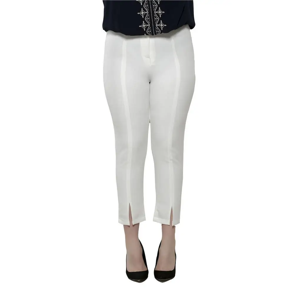 Fierte Women Plus Size Pants Rg1382 Fabric High Waist Tight Slash Trotting Zipper Closure Button Spring Autumn Casual