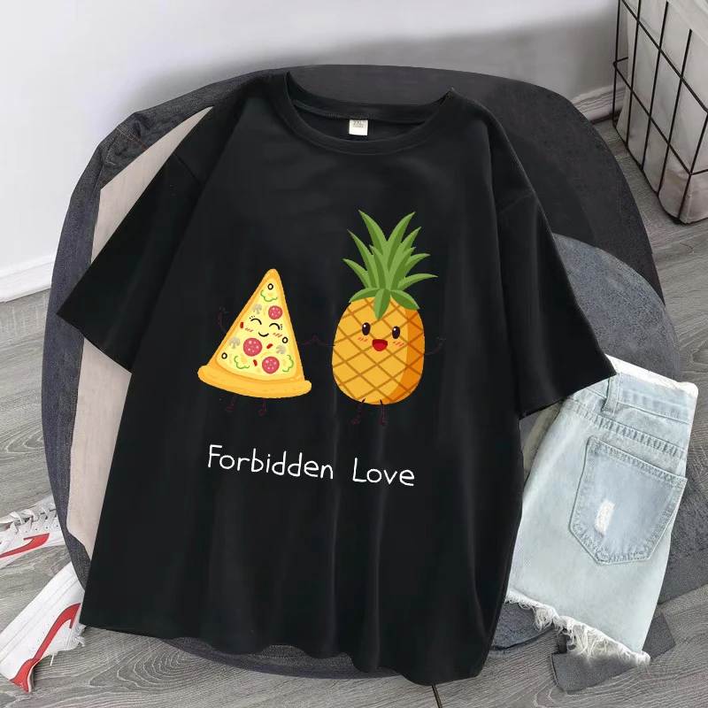 

Men Clothes Pineapple Pizza Fruit Cotton Print Aesthetic Shirt Leisure Short Sleeve O-Neck T Shirt Women Streetwear Graphic Tees