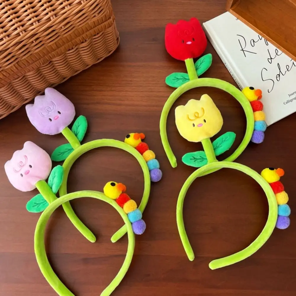 

Cartoon Caterpillar Flowers Headband Cute Tulip Cloth Plush Flower Hair Hoop Bean Sprout Korean Style Children