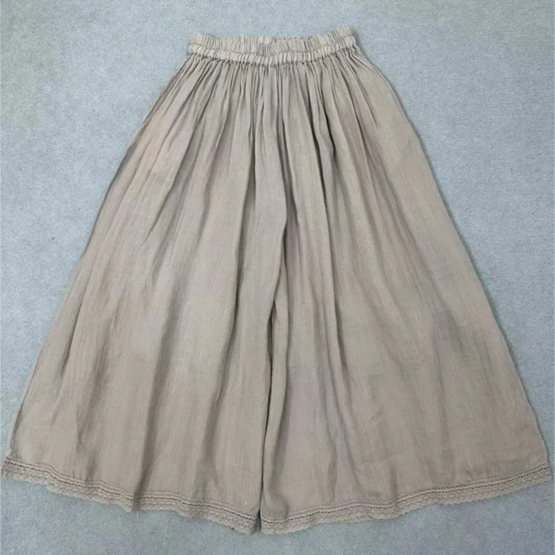 Johnature японские повседневные универсальные простые двухслойные широкие брюки Ramie