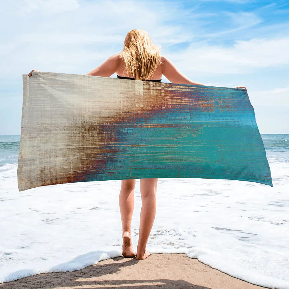 

Vintage Style Green Beige Art Large Bath Towel Camping Bathroom Accessories Microfiber Beach Towel Home Bath Towels for Adults