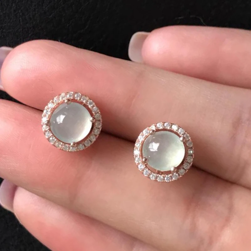 

Серьги из розового золота с натуральным халцедоном и бриллиантами