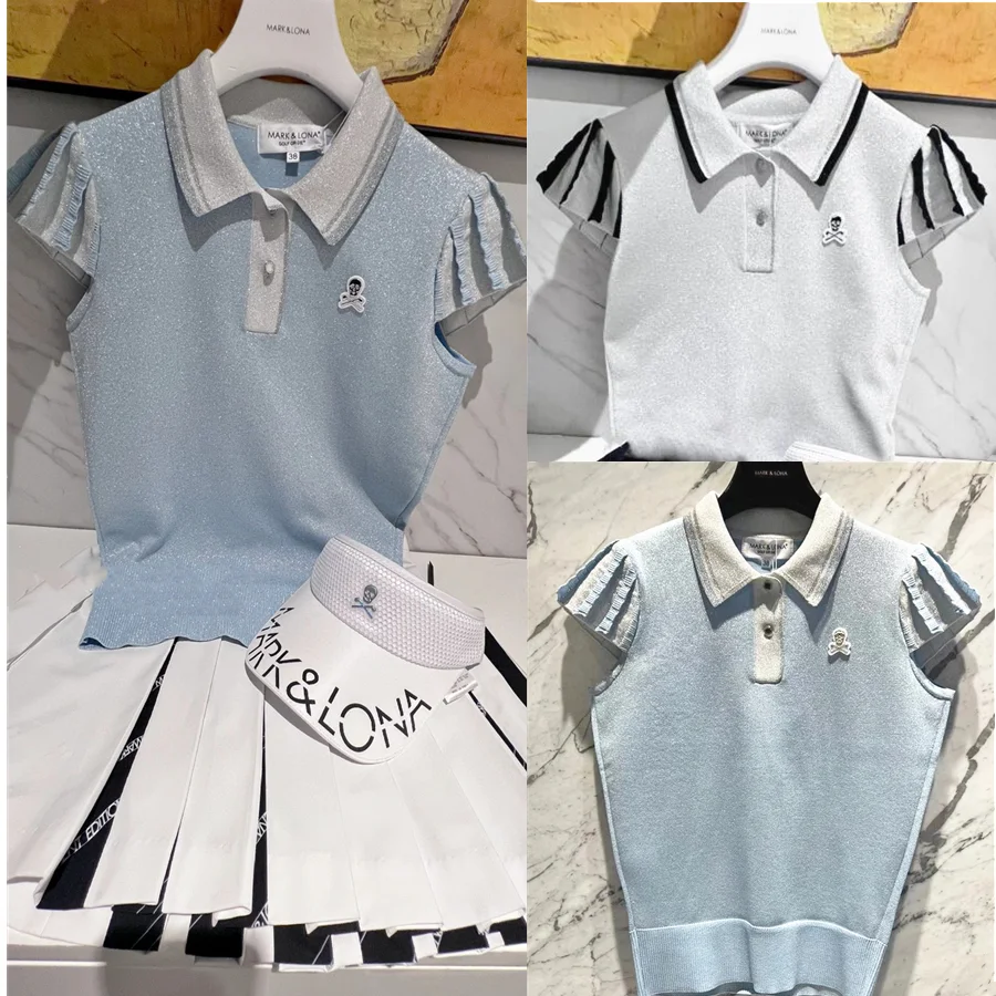 

2023 Summer New Golf Apparel Women's Summer Quick-drying Knitted Top Lace Cuffs Slim Fit Elastic Outdoor Sports Leisure