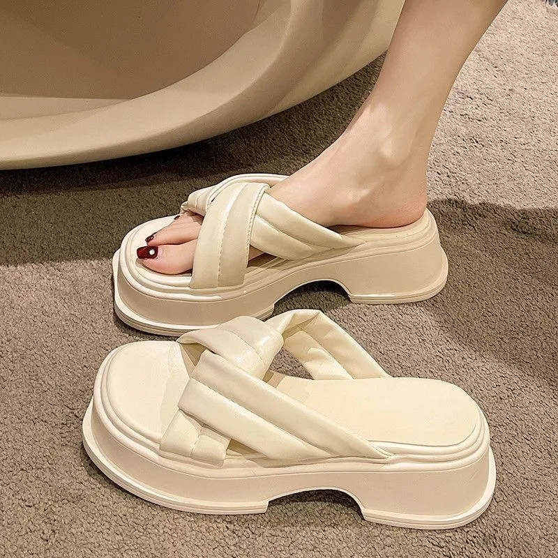

Slippers Women's Summer 2023 New Thick Sole Korean Edition Beach Shoes Fashion Increase French Sandals Roman Slippers