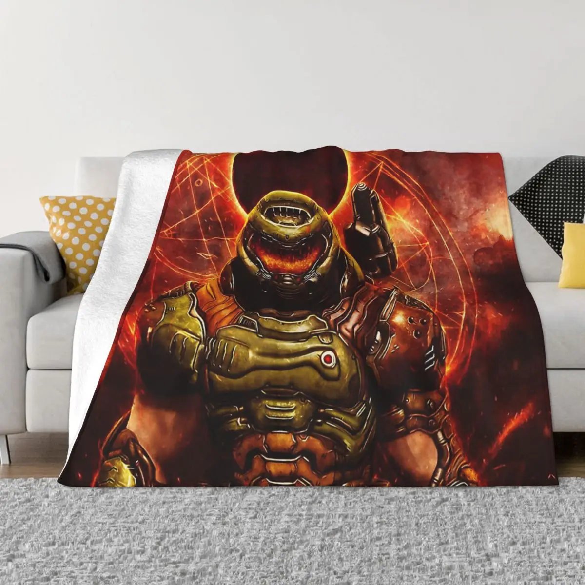 

Doom Shooting Game Dota Blanket Flannel Eternal Satanic Cozy Soft FLeece Bedspread