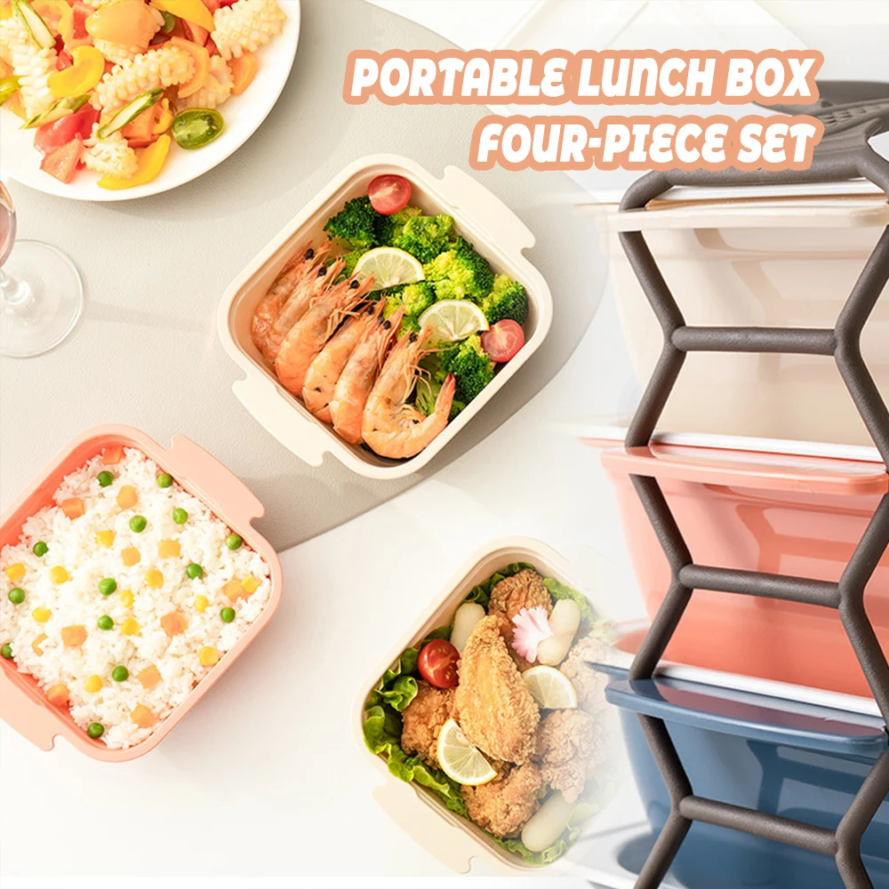 

Набор из 4 пластиковых контейнеров для хранения еды с крышками для путешествий с ручками