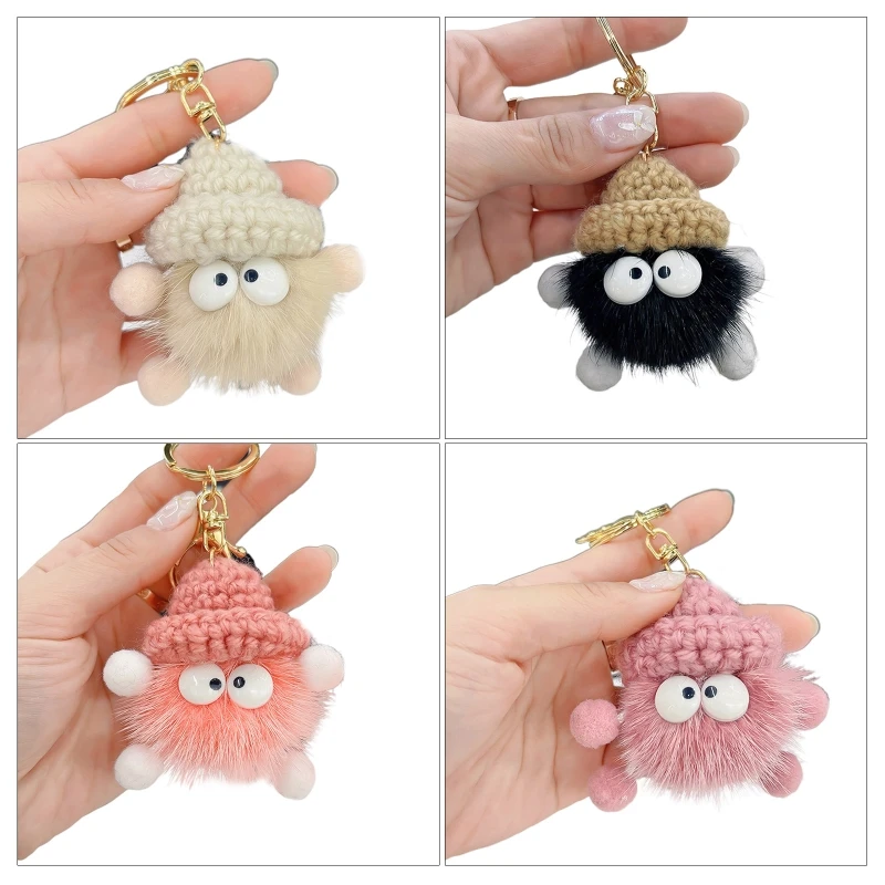 

Плюшевый брелок с угольным шариком, милый брелок с подвеской из меха норки, креативный металлический брелок с сумкой для автомобиля, для дев...