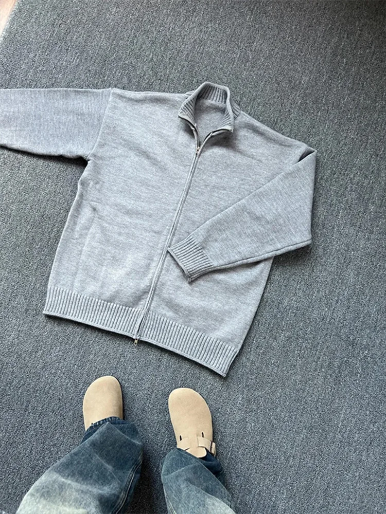 Double Zipper Cardigan sweater Men's Winter coat Original Lazy Japan fashion Retro Loose Casual Knitted Sweater