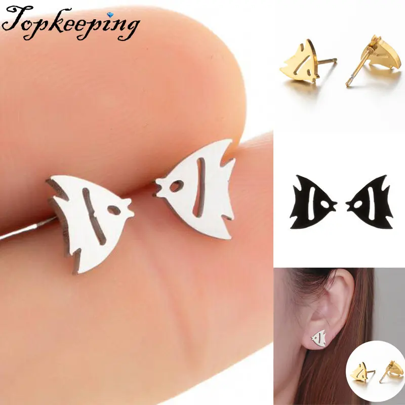 

Fish Stainless Steel Earrings For Women Fashion Hollow Ear Piercing Jewelry Wedding Studs Pendientes 1Pair