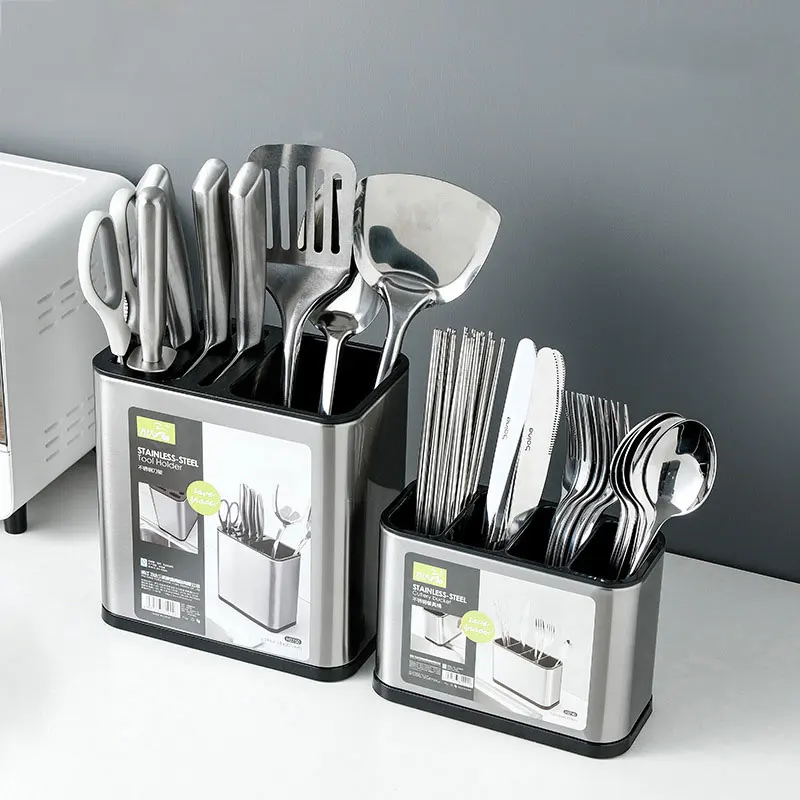 Knife Holder Tube Spoon Storage Box Rack Kitchen Item Cutlery Organizer Tableware Draining Chopstick Cage With Water Outlet Tray