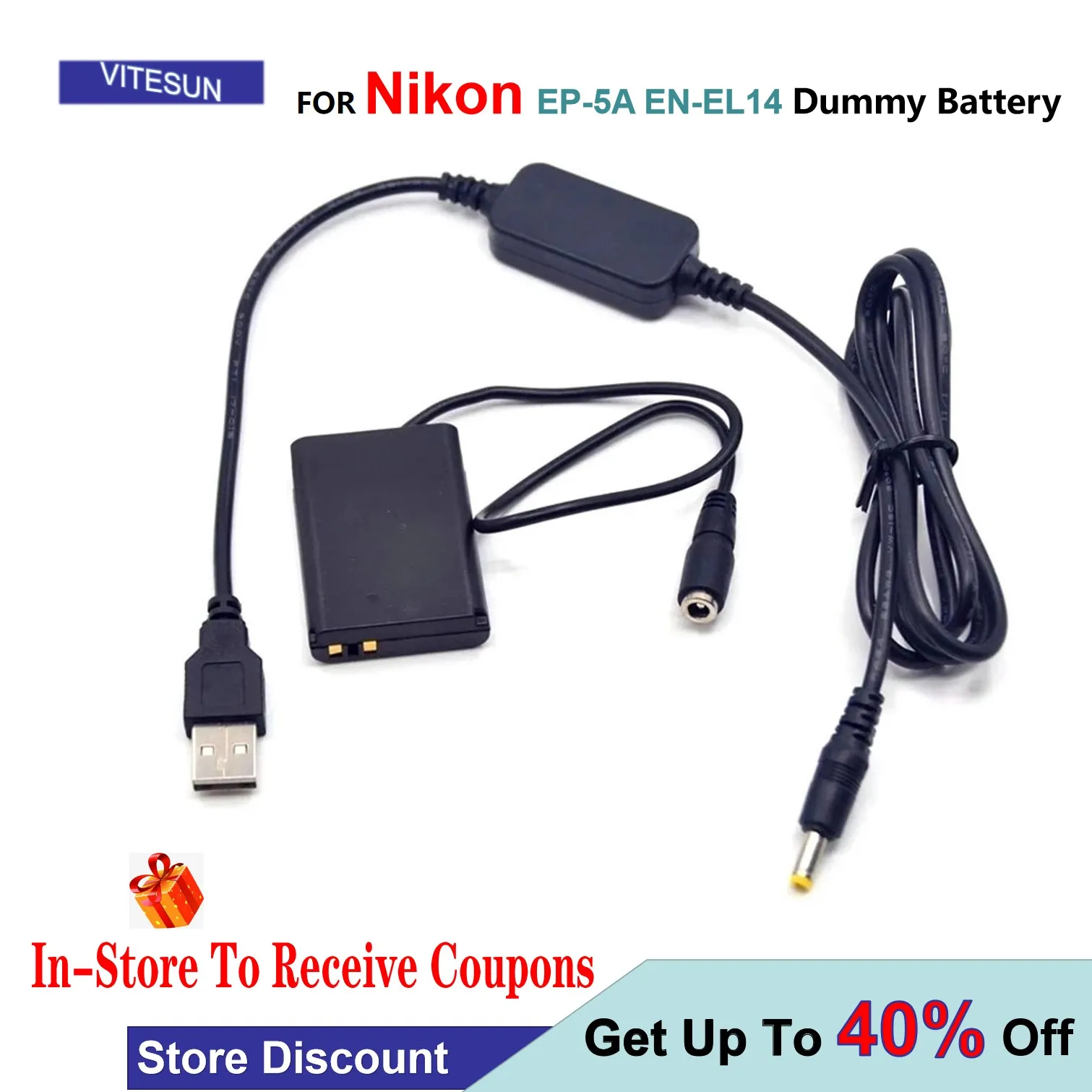 

EP-5A ENEL14 EN-EL14 Fake Battery+5V USB Cable Adapter For Nikon P7800 P7100 D5500 D5600 D3300 D3400 D5100 D3200 D3