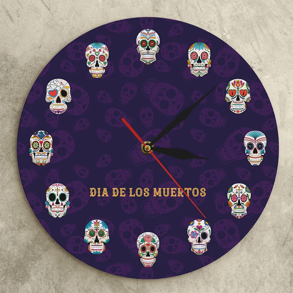 

Creative European Wall Clock Skull Flower Plastic Wall Clock Modern Design Black Pointer Clocks Wall Home Decor Reloj De Pared