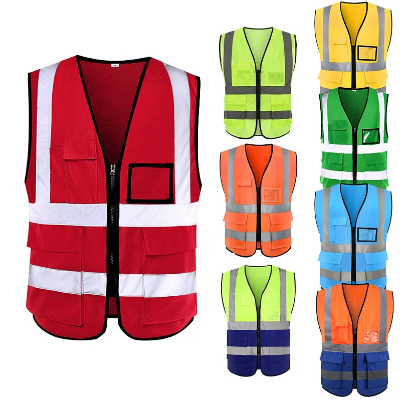 

Safety Vest Big Size 4XL Construction Safety Vest with Pockets Red Reflective Mesh Vest High Safety Clothing Zipper Front