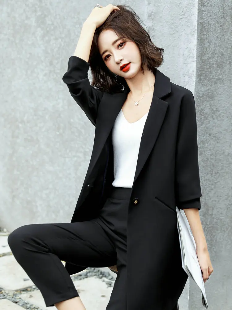 Women Black Blazers Smart Casual Notched Collar Single Button Opening Raglan Sleeve Jactet Suit French Style Outfits Office Lady enlarge