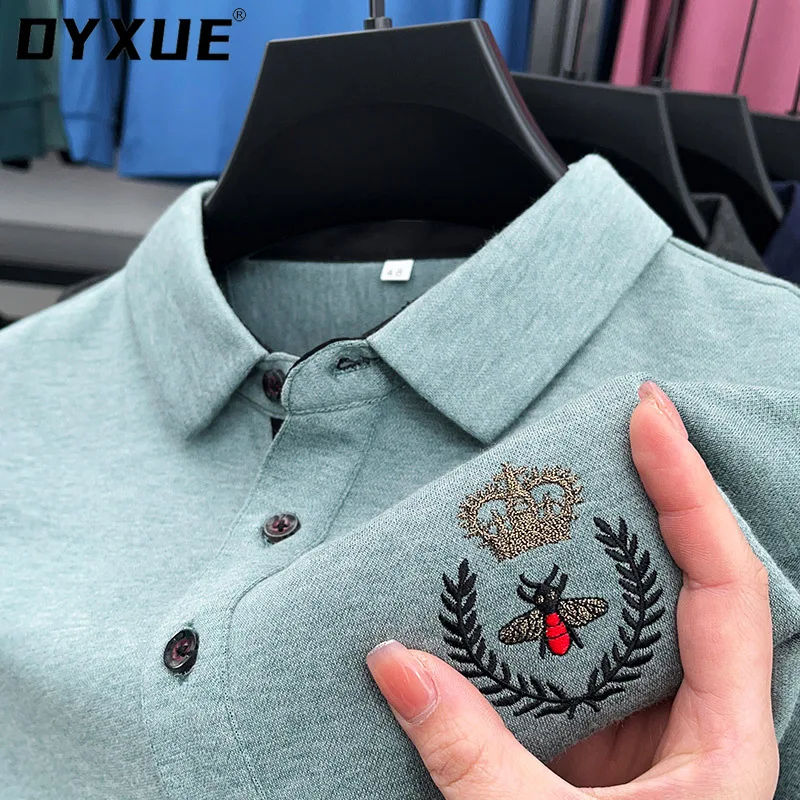 

DYXUE High-end Brand Solid Color Autumn Classic Embroidered Lapel POLO Shirt Cotton Comfortable Fabric Men's Long-sleeved M-4XL