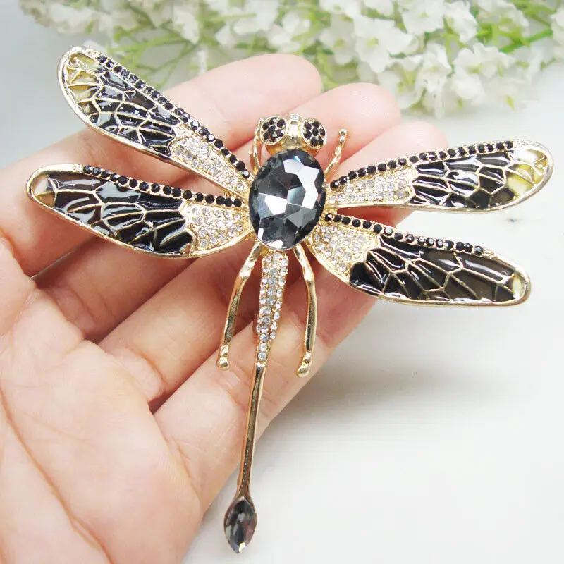 

Vintage Black Crystal Dragonfly Insect Pendant Woman Brooch Pin Corsage Jewelry