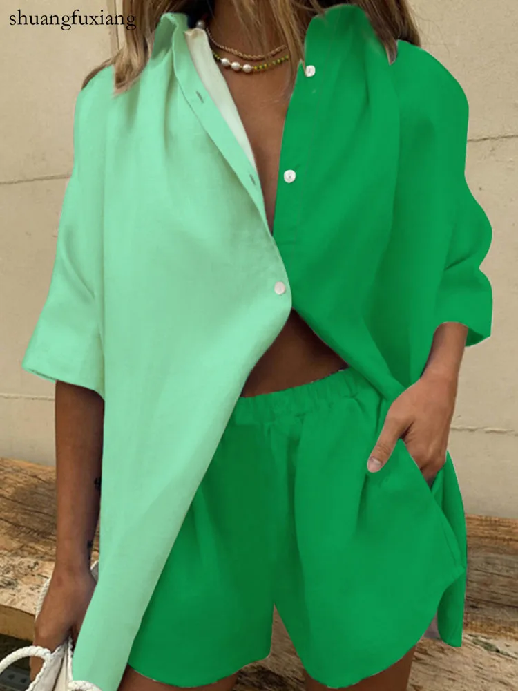 Повседневные лоскутные комплекты из двух предметов Женские наряды Летняя