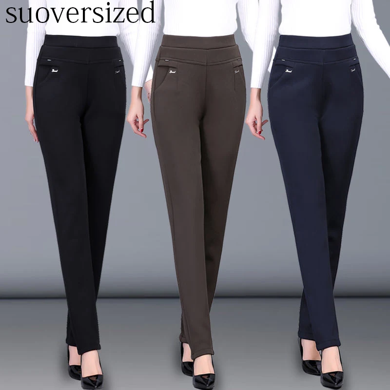 

New Plus Size 6XL 90KG Suit Pants Black Vintage Basic Capris Mujer Straight Trouser Female Pantalones Sweatpants Korean Clothing