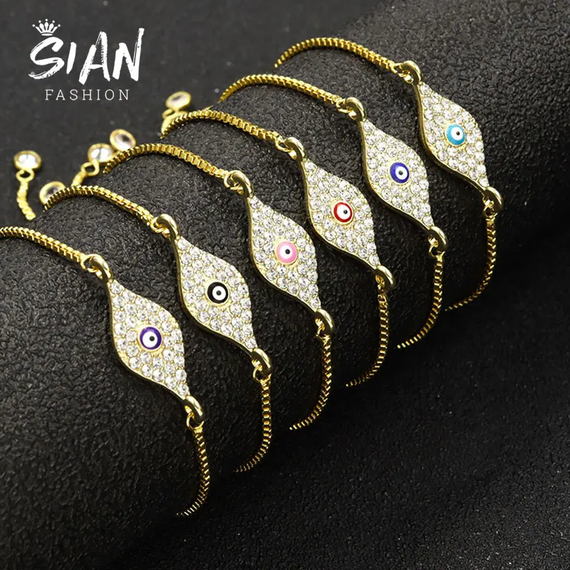 

Creative Enamel Crystal Turkish Lucky Eyes Pendant Bracelet Adjustable Chain Bracelets Evil Eye Charm Bangles Handmade Accessory