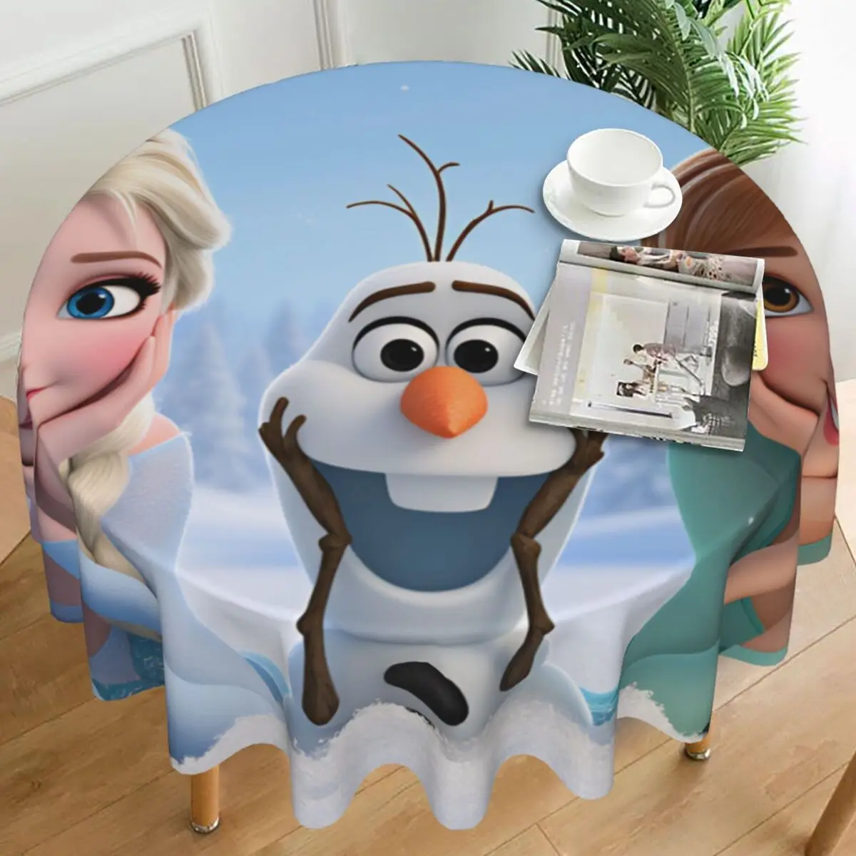 Фото Круглая скатерть Frozens Olaf из полиэстера, модная скатерть для дома, вечеринок, столовой, дизайнерская накидка на стол №1