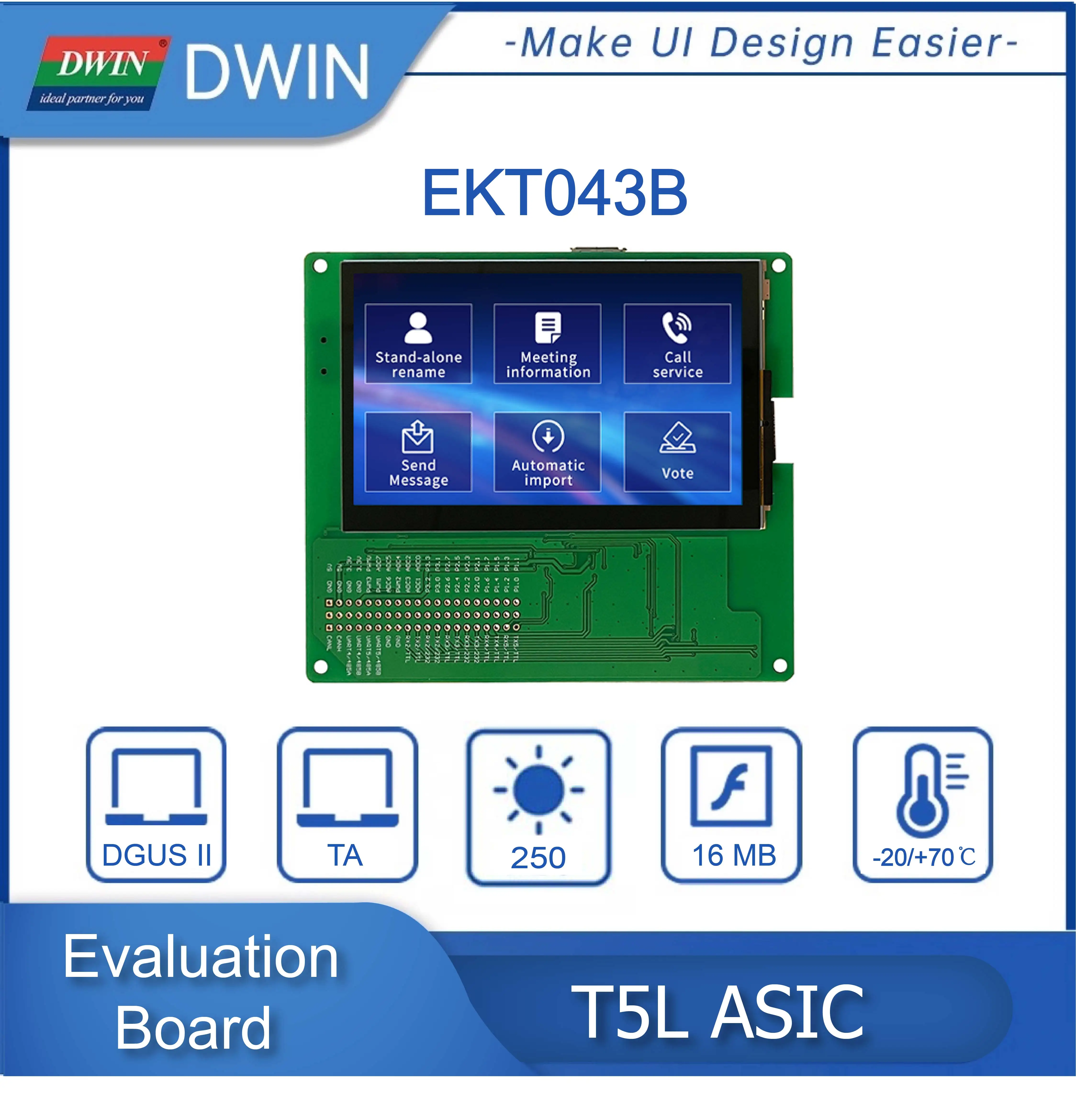 DWIN T5L Drive IC 4.3 Inch Function Evaluation  800*480 IPS-TFT-LCD Capacitive Touch Screen Development Board EKT043B