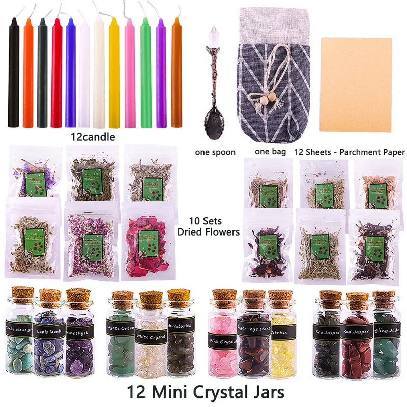 

Candle Dried Flower Plants Crystal Stone Set DIY Aromatherapy Candles Halloween Christmas Atmosphere Arrangement