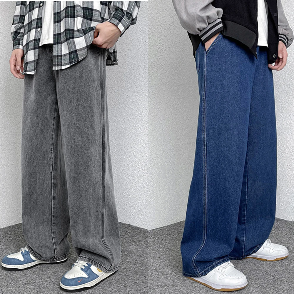 

Джинсы Harlan с широкими штанинами для мужчин и женщин, свободные брюки из денима, нейтральные джинсы, уличная одежда, повседневные однотонные ...