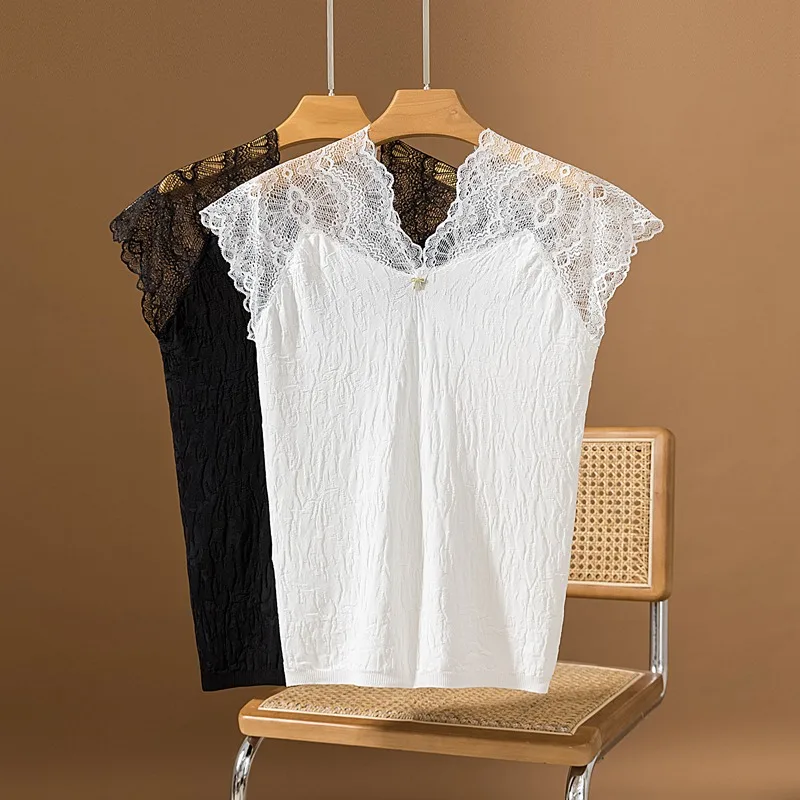 Женская трикотажная футболка без рукавов с V-образным вырезом