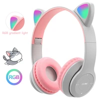 blue tooth glow light stereo bass helmets wireless headphones cat ear with mic children gamer girl gifts pc phone gaming headset