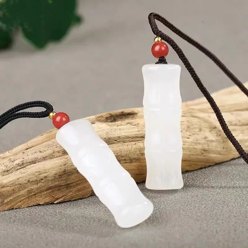 

Natural White Jade Bamboo Pendant Necklace Men Women Healing Gemstone Fine Jewelry Hetian Jades Nephrite Charms Sweater Chains
