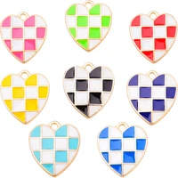 20pcs fashion enamel colorful checkerboard heart pendants for diy jewelry making crafts keychain earrings accessories wholesales