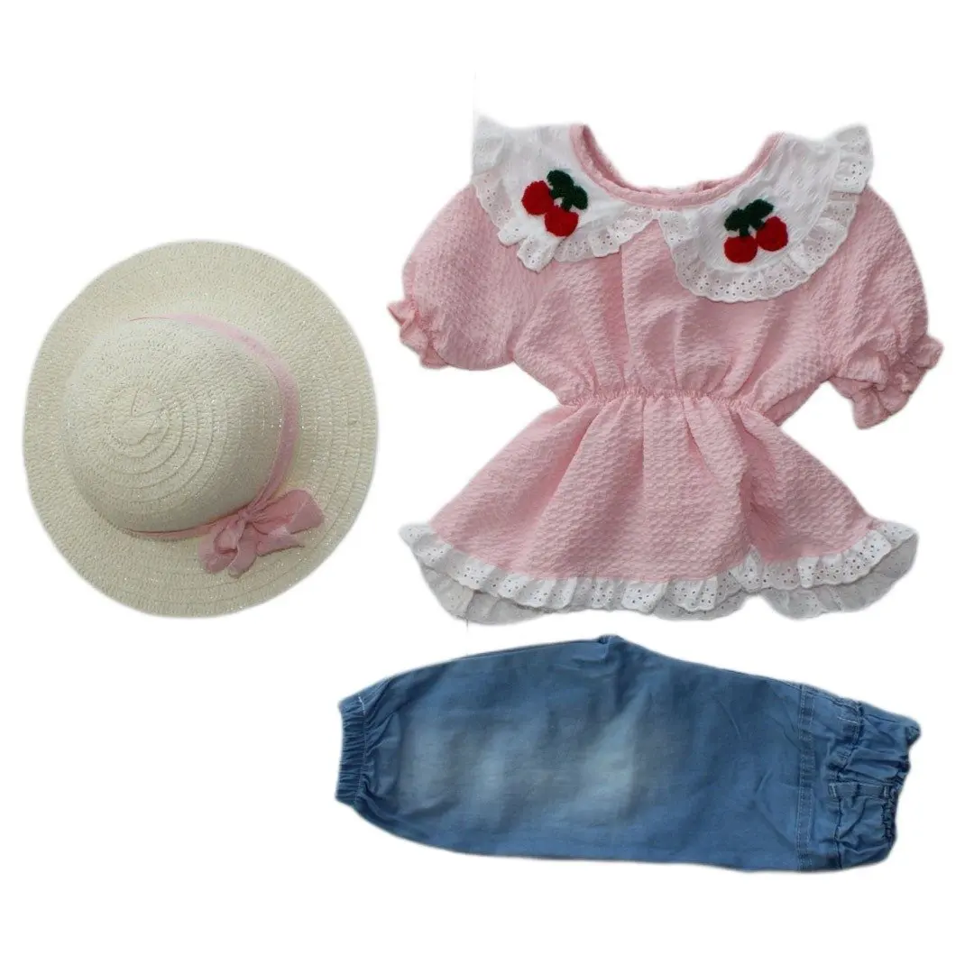 

Girl child pink cherry collar hat