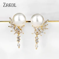 zakol luxury bridal wedding jewelry for women aaa cubic zirconia gold plate irregular drop dangle earrings fsep2859