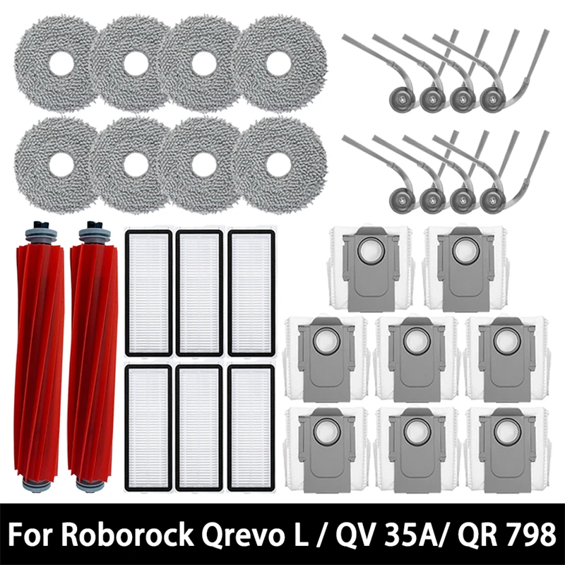 Фото Для Roborock Qrevo L /QV 35A / QV 35S / QR 598 / QR 798, детали, аксессуары, основная боковая щетка, фильтр, швабра, мешок для пыли №1