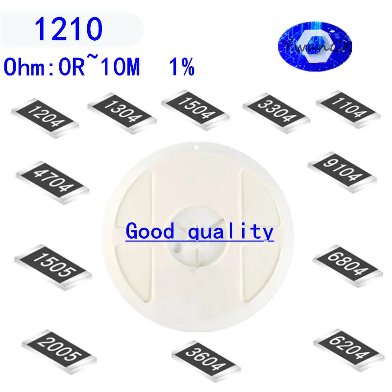 50Uds 1210 1% 1/2W resistencia SMD tipo Chip resistencias 0R ~ 10M 0R 10R 100R 220R 470R 1K 2,2 K 2,7 K 4,7 K 10K 100K 220K 5