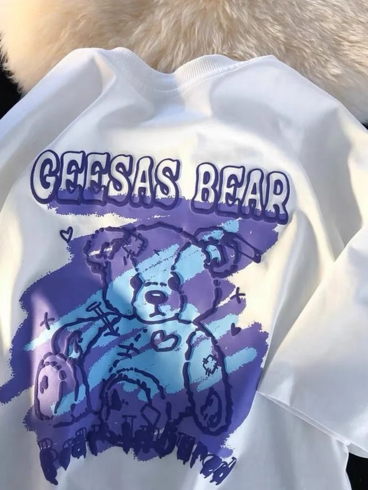 

Женская футболка с рисунком кавайный мультяшный медведь, милые женские топы с графическим рисунком Kpop, женские уличные повседневные рубашки, футболки с коротким рукавом