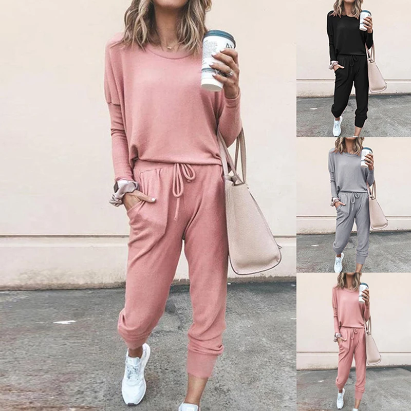 

Женский Брючный комплект из 2 предметов, однотонный спортивный костюм с топом и штанами, 2021