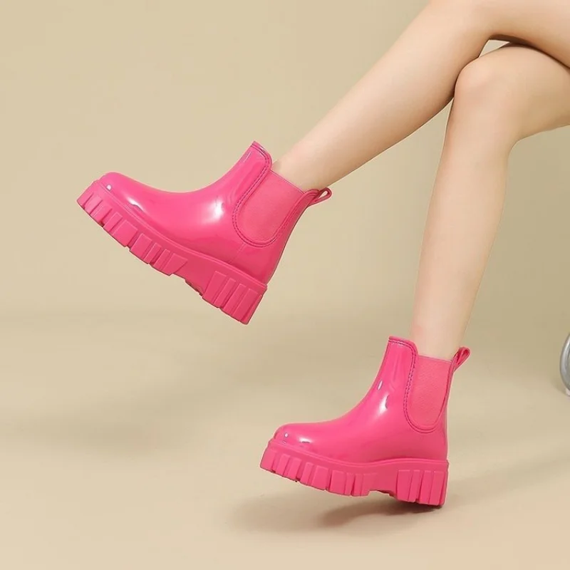 

Rubber Boots for Women 2023 New Platform Women Ankle Boots Waterproof Non-slip Rain Shoes Ladies Chelsea Boot Botas De Mujer