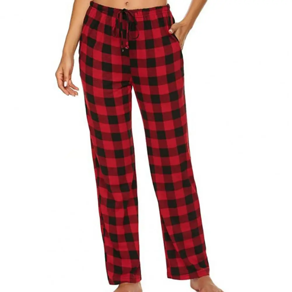 

Birthday Gift Fashion Sleep Pants Plaid Pattern High Elasticity Wide Legs Cotton Loose Ladies Pajama Pants Trousers for Home
