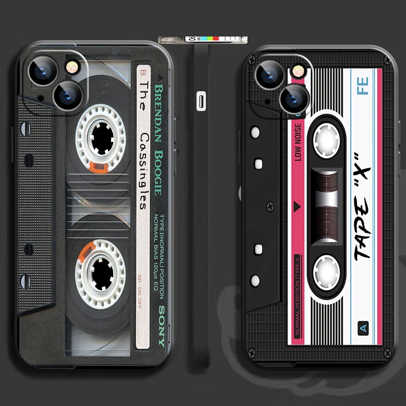 

Retro Vintage Old Cassette Tape For iPhone 14 13 12 Pro Max Mini 11 Pro X XR XS Max SE 7 8 Plus Phone Case Liquid Silicon Black