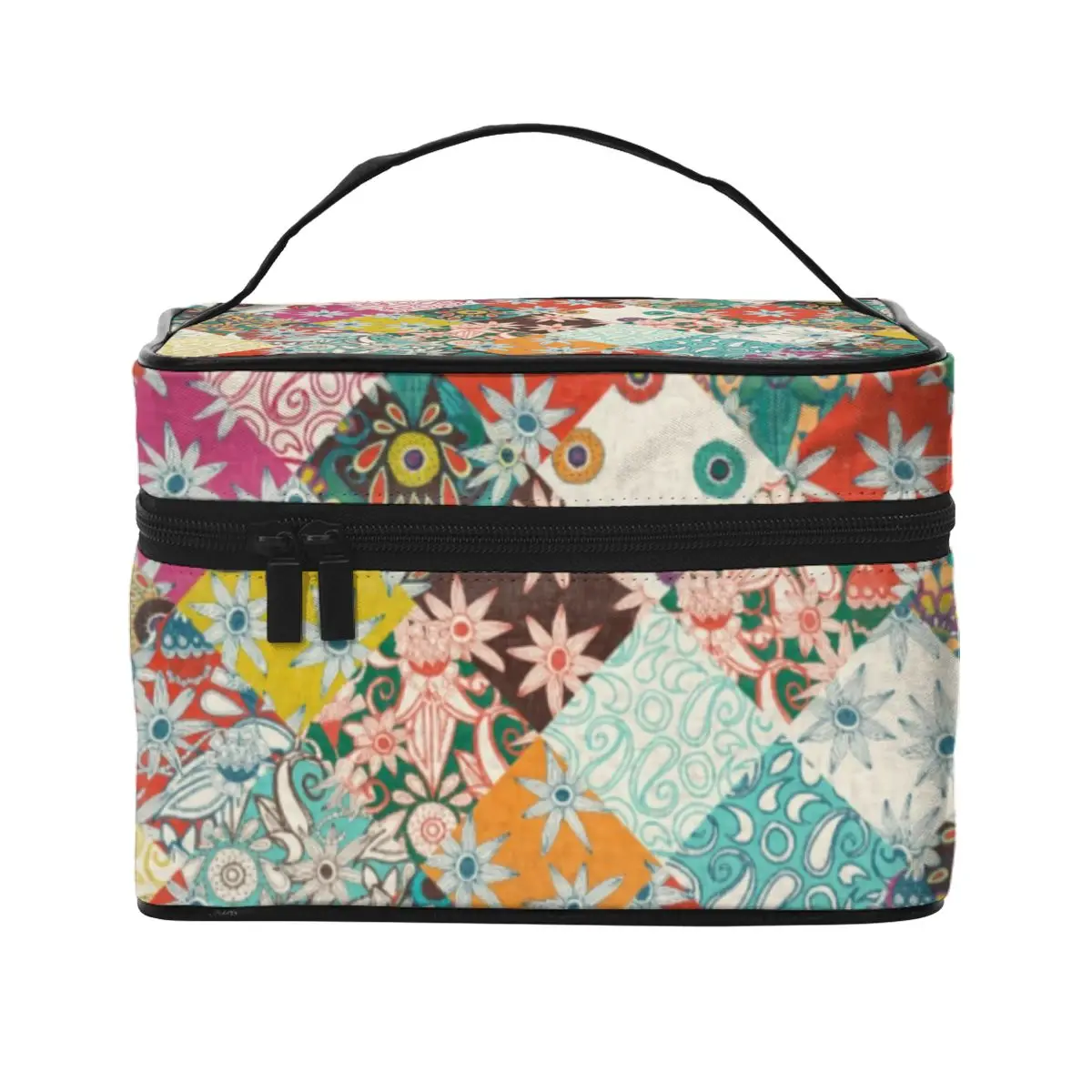 

Лоскутные косметички с винтажным цветочным принтом для девочек, органайзеры для хранения с ручкой, сумка для туалета, многофункциональная ...